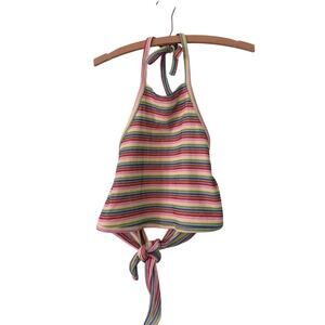 Women's Medium Pride Rainbow Stripe Open Back Tie Halter Top